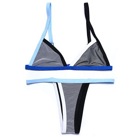 Womens Bikini Micro Swimsuit Mixed Color Triangle Bikini Suits Push Up Swimwear Bathing