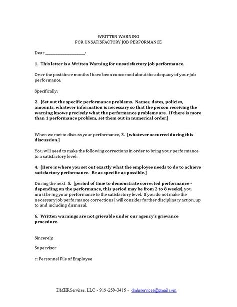 Work Performance Warning Letter Template