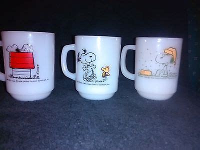 Lot Of 3 Vintage Fire King Snoopy Milk Glass Coffee Mugs Antique