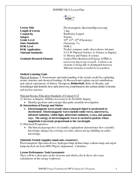 Electromagnetic Spectrum/Spectroscopy Lesson Plan for 10th - 12th Grade ...