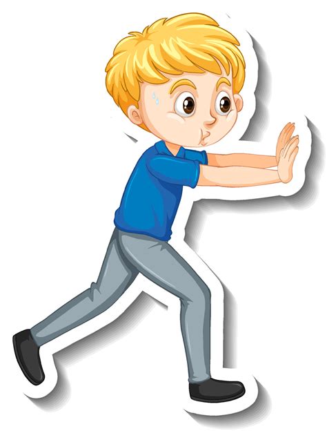 A Boy Pushing Pose Cartoon Character Sticker 3601288 Vector Art At Vecteezy