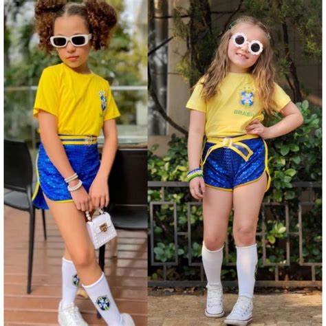 Conjunto Brasil Infantil Menina Roupa Copa Do Mundo Infantil Camisa