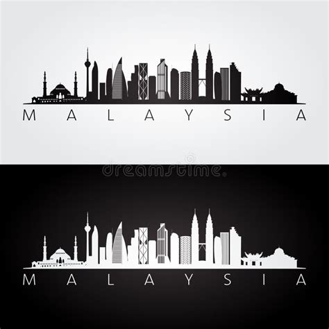 Malaysia Skyline And Landmarks Silhouette Stock Vector Illustration