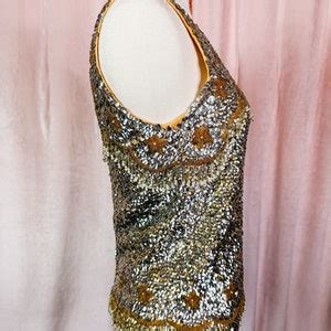 Vintage S S Gold And Silver Sequin Beaded Sweater Tank Top Small