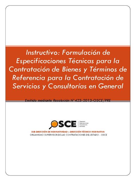 Instructivo Formulación De Especificaciones Técnicas Para La