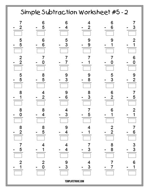 Free Printable Simple Subtraction Worksheets