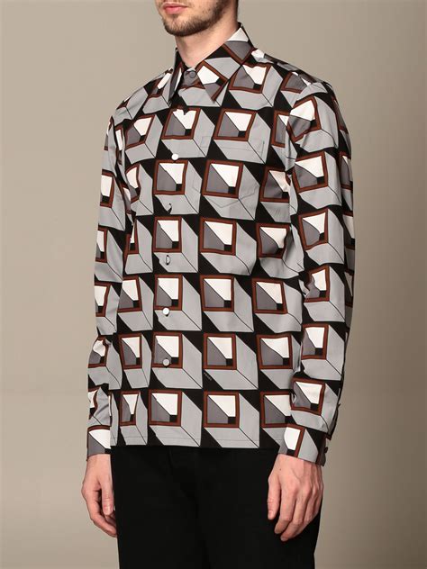 Prada Shirt With Geometric Pattern Steel Shirt Prada