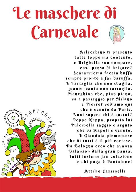 Poesia Di Carnevale Scuola Primaria Le Maschere Di Carnevale