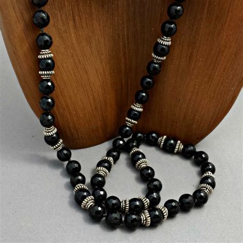 Long Black Onyx Necklace Hand Knotted Bead Necklace By BloomingOak