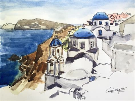 Santorini Watercolor Painting Original Greece Watercolor Etsy