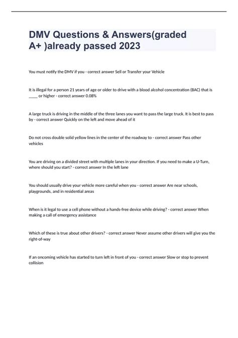 DMV Questions with complete solution 2024 - DMV - Stuvia US