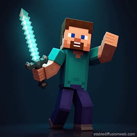 steve minecraft character  sword stable diffusion