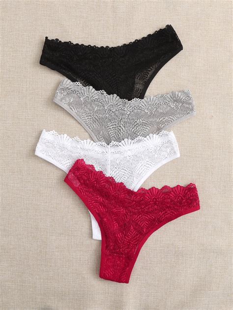 Lingerie De Calcinha Renda Em Contraste Pacote Pe As Shein