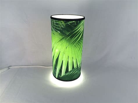 Lampe Cylindrique Poser Motif Feuilles De Palmier Jungle Luminaires