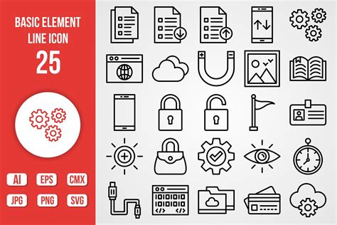 Vector Basic Element Line Icon Set Graphic By Graphixs Art