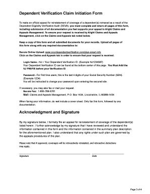 Fillable Online Dependent Verification Claim Initiation Form