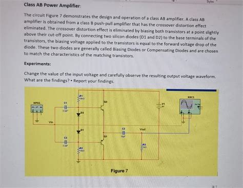 Solved Styles Class Ab Power Amplifier The Circuit Figure 7