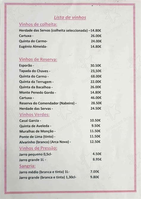 Menu em Adega Típica da Tala restaurante Sintra