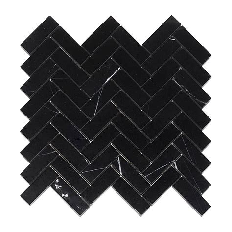 Herringbone Chevron Mosaic Tiles Nero Marquina Black Marble