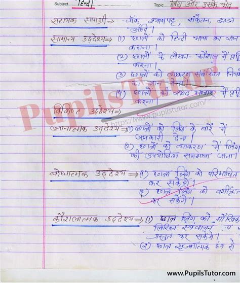 Ling Hindi Vyakran Lesson Plan For B Ed Deled First Year Second Year