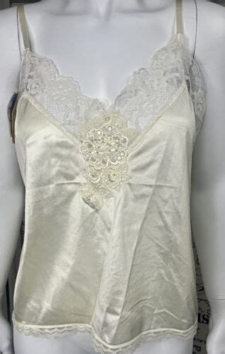 VTG Satin Shiny Pale Yellow Lace Cami Lingerie Top Size L By UNDERCOVER