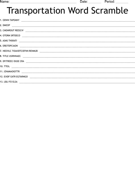 Transportation Word Scramble Wordmint