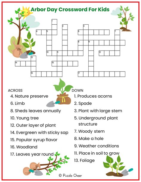 arbor day crossword puzzle  kids puzzle cheer