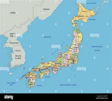 Japan Highly Detailed Editable Political Map With Labeling Stock