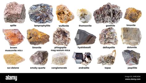 Conjunto De Varios Minerales Crudos Marrones Con Nombres Recortada