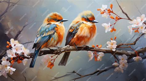 Premium Photo | Birds on a branch of the tree watercolor illustration