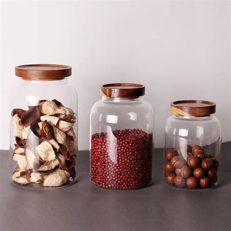 Airtight 3 Pack Acacia Wood Lid Glass Container Cookies Jar Kitchen Storage Pantry Canisters Set