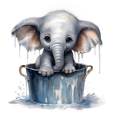 Premium AI Image | Elephant calf sitting in a bucket of paint