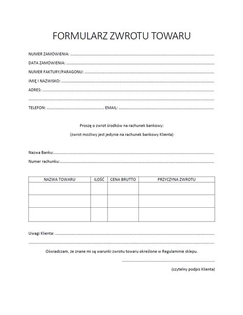 Formularz zwrotu towaru – OX OPTICS