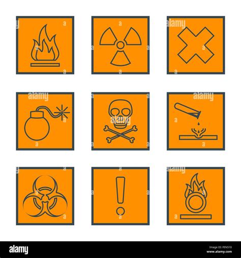 vector orange square black outline hazardous waste symbols warning ...