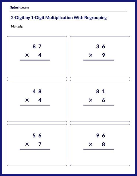 Multiplication Worksheets 2 Digit By 1 Digit Math Drills Diy