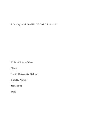 Running Head NAME OF CARE PLAN 1 Docx