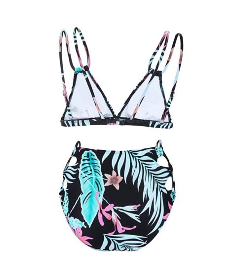 High Waisted Print Bikini Set Cut Out Strappy Swimsuit For Women