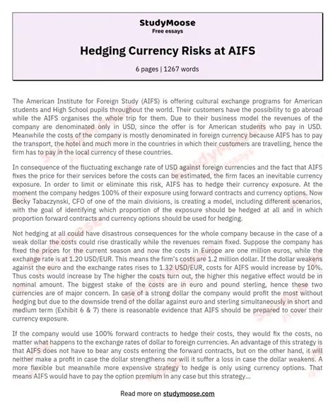 Hedging Currency Risks At AIFS Free Essay Example