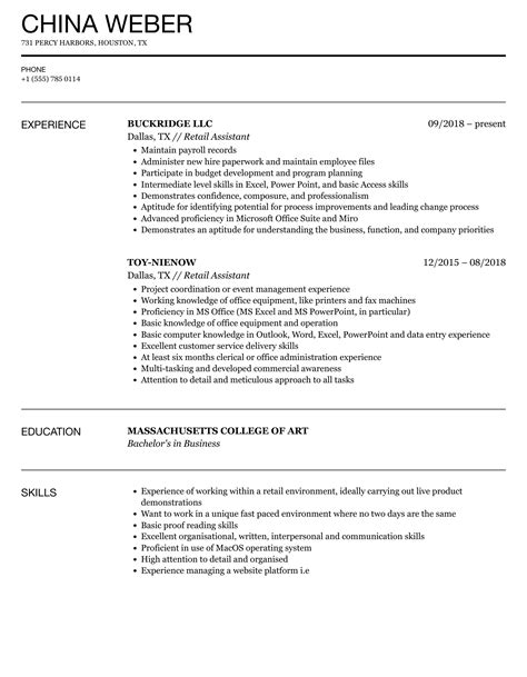 Retail Assistant Resume Samples Velvet Jobs