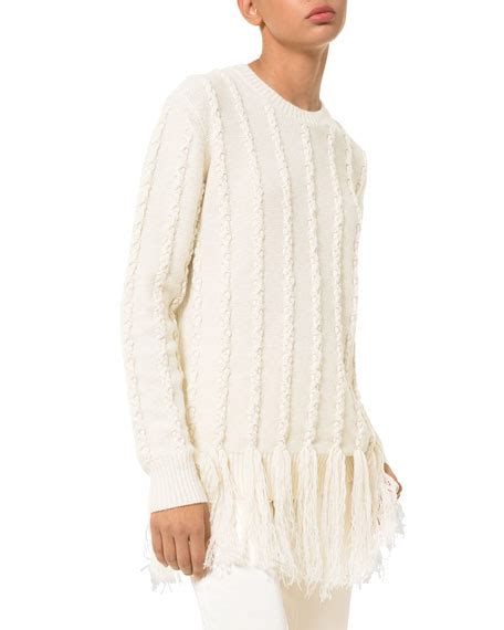 Michael Kors Collection Cashmere Cable Knit Fringe Sweater Neiman Marcus