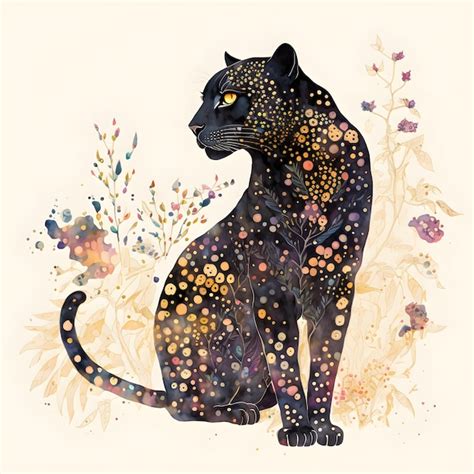 Una Pintura De Un Gato Negro Con Puntos Amarillos Y Naranjas Foto