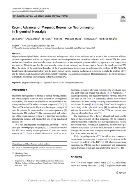 Recent Advances Of Magnetic Resonance Neuroimaging In Trigeminal