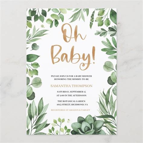 A Baby Shower Is Shown With Greenery On It