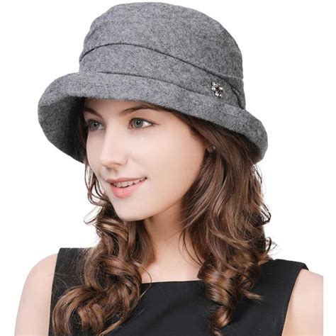 Women Winter Wool Bucket Hat 1920s Vintage Cloche Bowler Hat With Bow