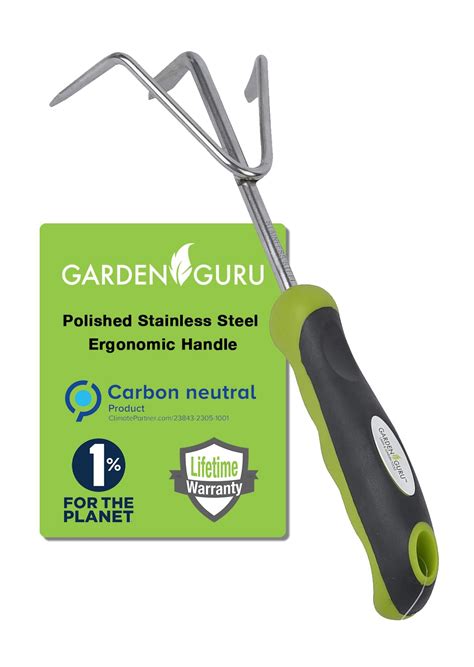 Garden Guru Hand Cultivator Rake Tiller Tool Stainless Steel For Ultimate