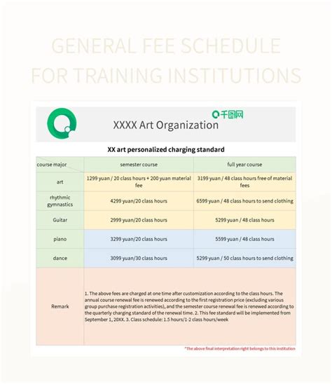 Free Fee Schedule Templates For Google Sheets And Microsoft Excel ...