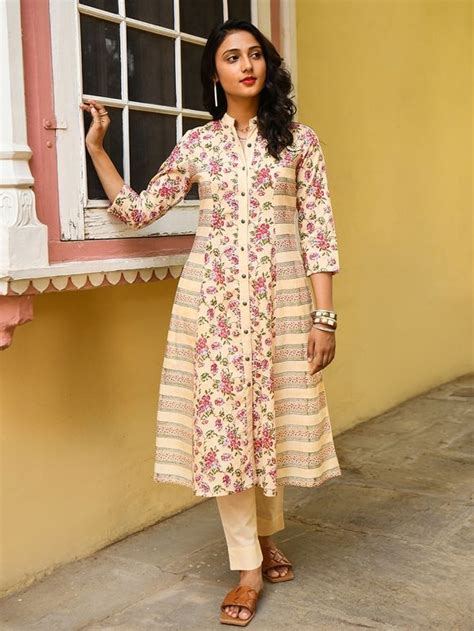 Buy Cream Pink Sanganeri Printed Cotton Suit Set Of 3 GC SET 498