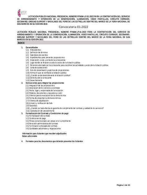 Convocatoria A La Licitacin Pblica Nacional Doc Template Pdffiller