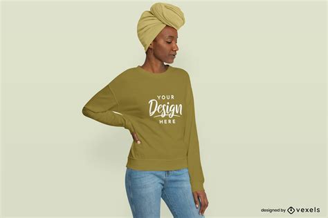 Woman With Headscarf Sweatshirt Mockup Psd Editable Template