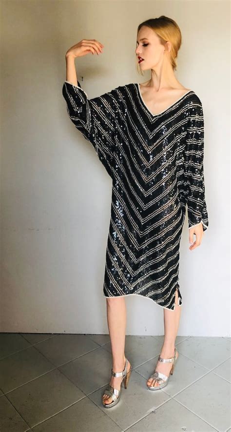 Exquisite Vintage 70s Sequin Kaftan Dress Small Med Gem